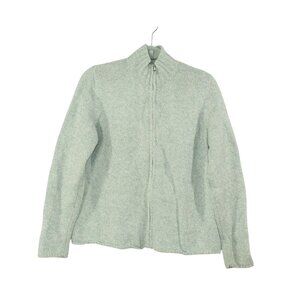 Vintage LL Bean Green Lambswool Angora Full Zip Sweater Size L Quiet Luxury